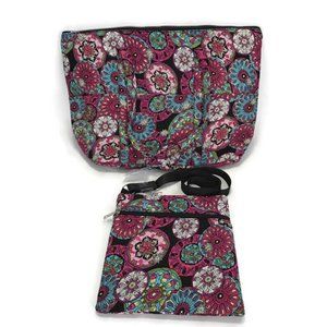 Floral Purse Pink Fabric Travel Bag and Purse 2 Piece Zipper Pockets Cross Body